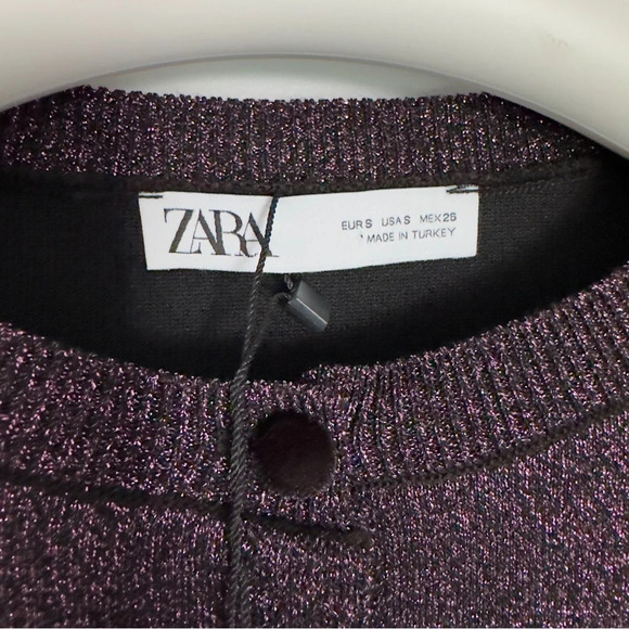 NWT Zara purple &  black shimmery tinsel-like knit cropped cardigan size S - Picture 10 of 10